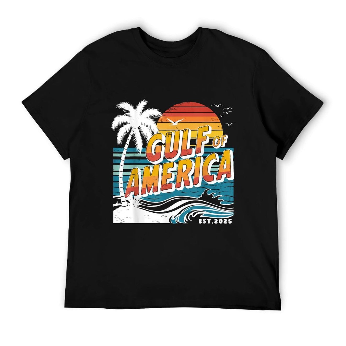 Retro Gulf Of US America 2025 American Flag Gulf Mexico Ribbed Collar T-Shirt