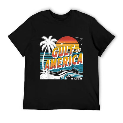 Retro Gulf Of US America 2025 American Flag Gulf Mexico Ribbed Collar T-Shirt