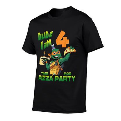 Mademark Xnage Mutant Ninja Turtles - Dude I Am 4 Years Old Mikey Pizza Birthday Party  Fade-proof Color T-Shirt