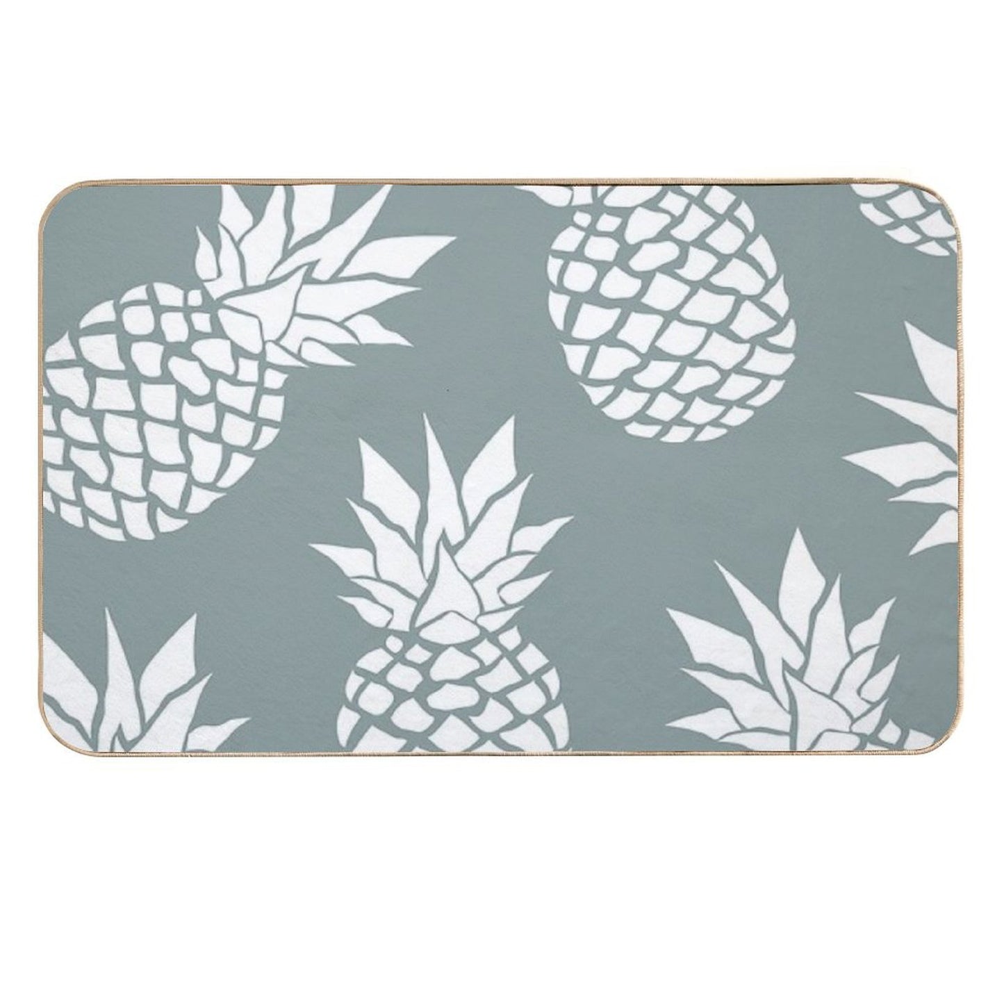 Hawaii Tropical Pineapple, Teal And White  Long-Lasting Bath Mat