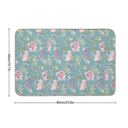 Light Blue Blossoming Floral Pattern  Absorbent Bath Mat