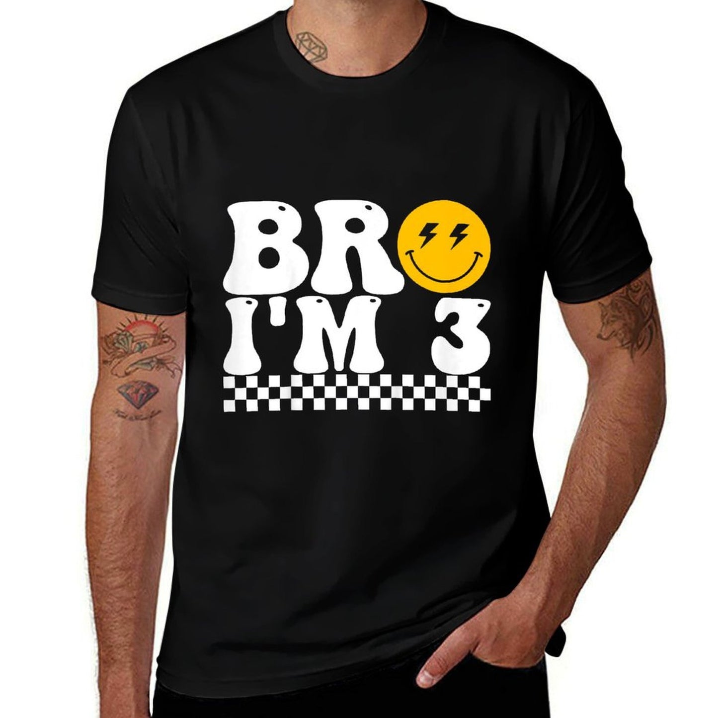 Bro I’m 3 Groovy 3rd Birthday 3 Year Old Birthday  Summer-ready Fabric T-Shirt