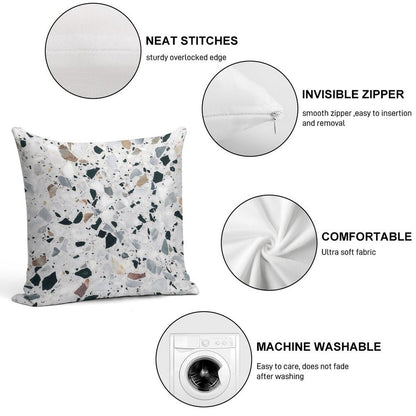 Terrazzo Black, White, Grey And Bronze Soft High-Density Material Throw Pillow