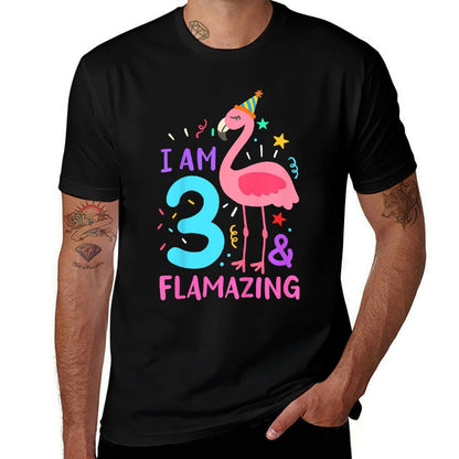 Kids 3rd Birthday Flamingo Three Years Old  Summer-ready Fabric T-Shirt