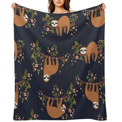 Sloth And Flower Anti-pilling Throw Blanket