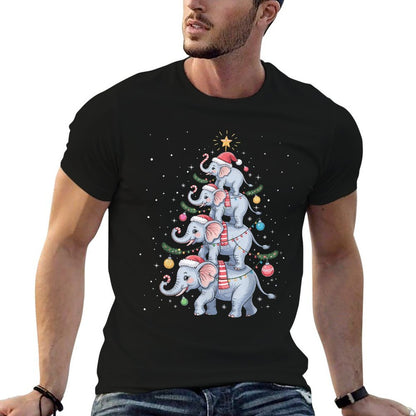 Funny Elephant Christmas Tree Santa Hat Xmas Lights  Soft T-Shirt