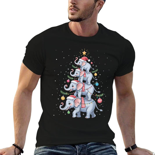 Funny Elephant Christmas Tree Santa Hat Xmas Lights  Soft T-Shirt