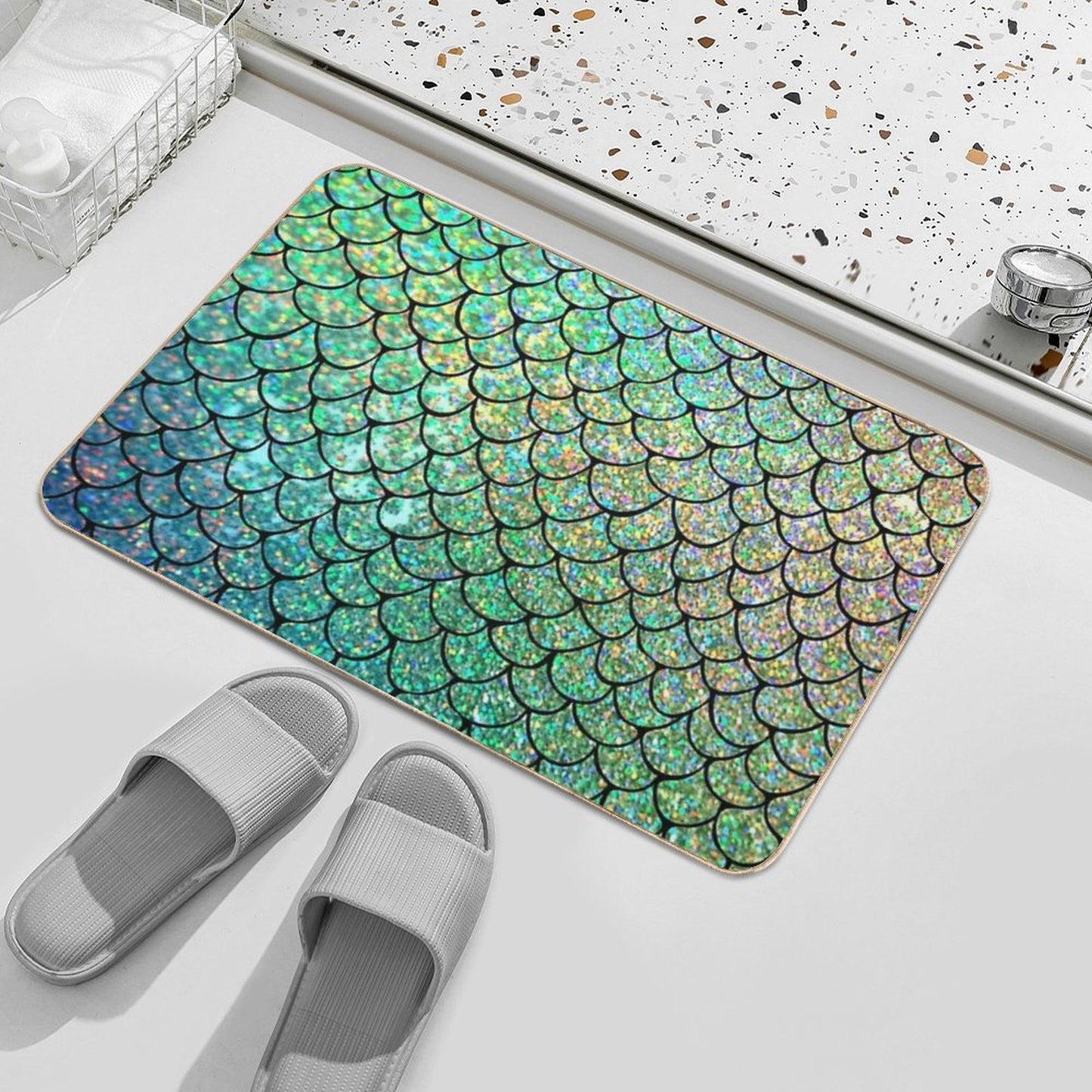 Colorful Glitter Mermaid Scales  Absorbent Bath Mat