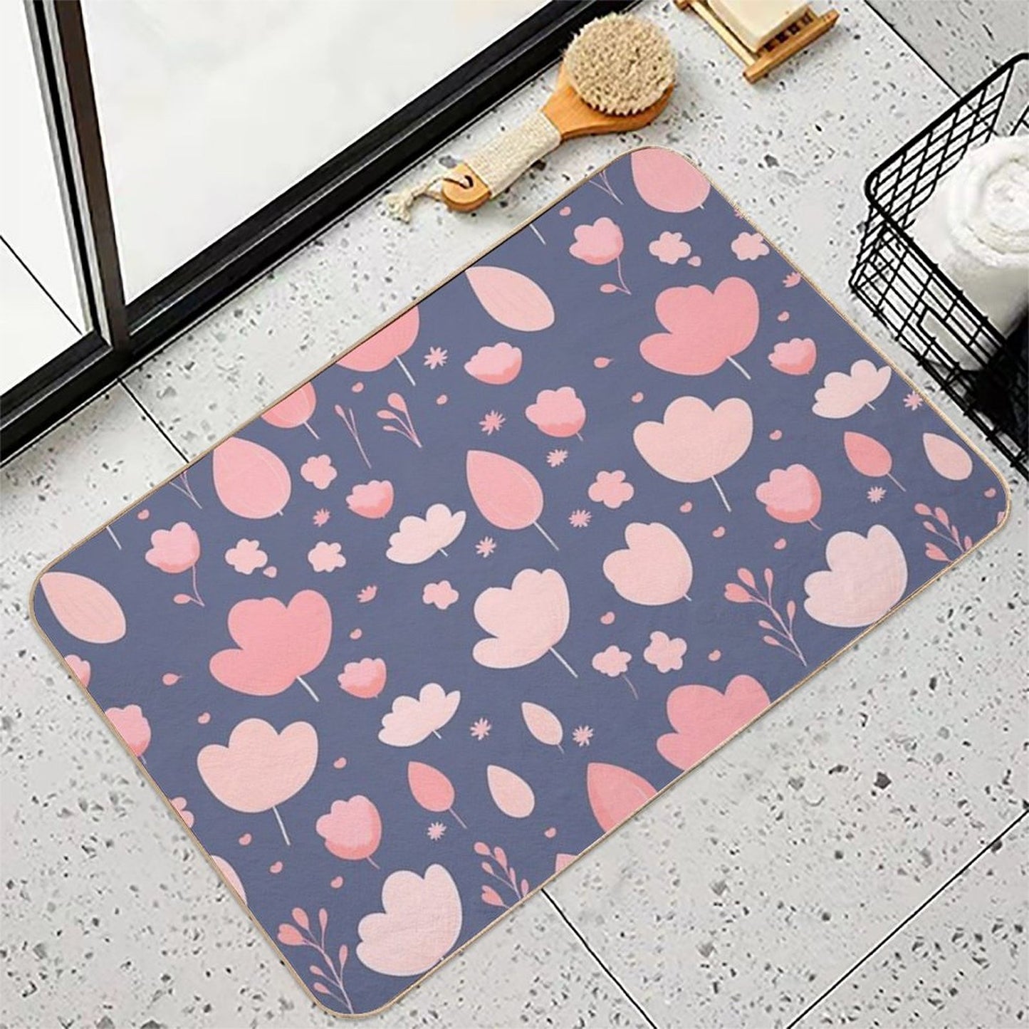 Cherry Petal Pattern, Abstract Aesthetic, Cartoon Style  High-Traffic Bath Mat