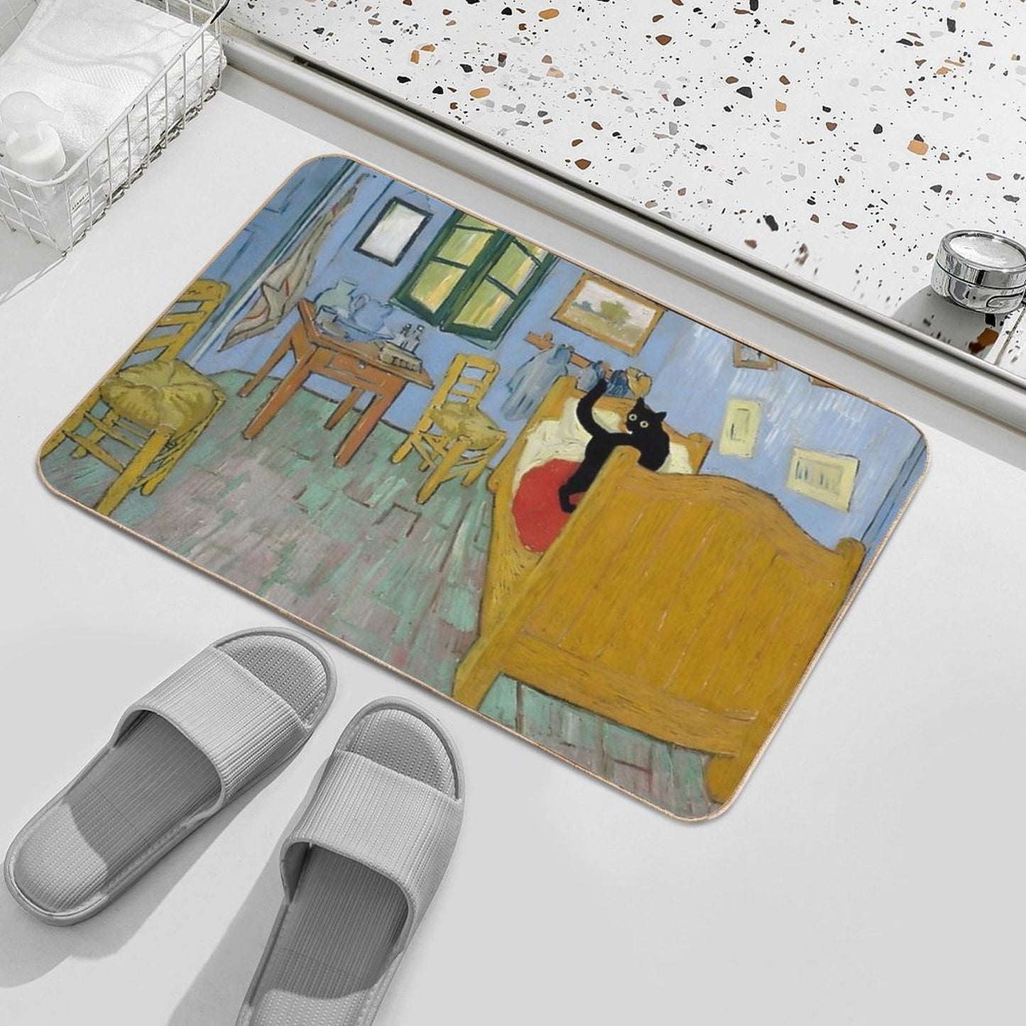 Cat Print Van Gogh Bedroom  Anti-Trip Bath Mat