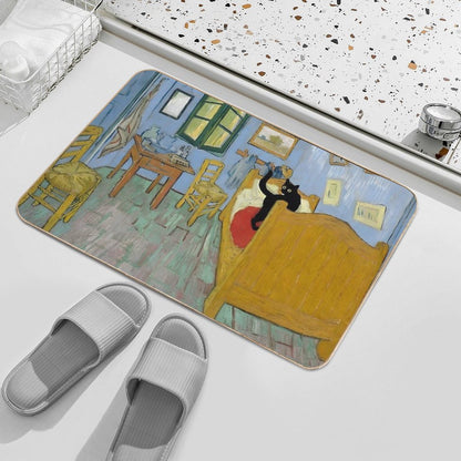 Cat Print Van Gogh Bedroom  Anti-Trip Bath Mat