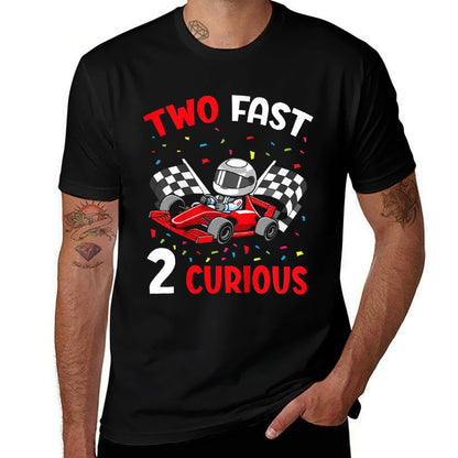 Two Fast 2 Curious 2nd Birthday Two Years Old Car Racing  Vintage-inspired T-Shirt