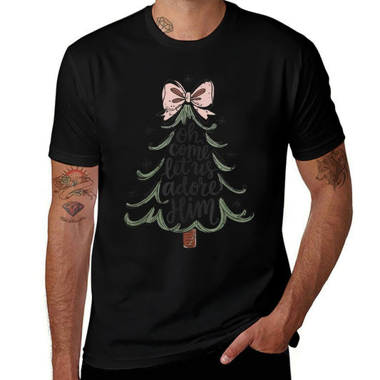 Coquette Bow Jesus Christmas Tree Oh Come Let Us Adore Him  Quick-drying T-Shirt