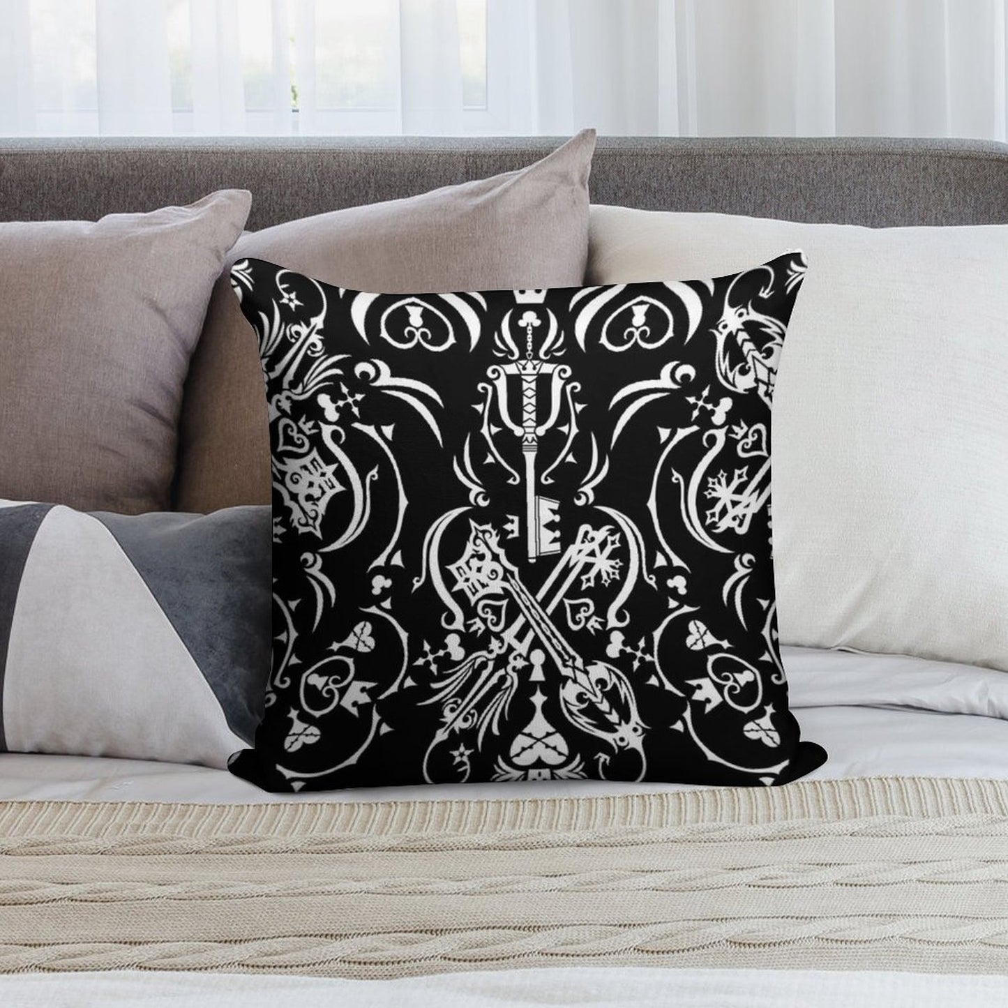 Kingdom Hearts - Black Soft Washable Throw Pillow