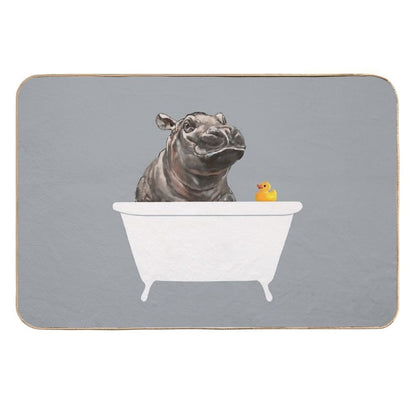 Baby Hippo in Bathtub Grey  Odorless Bath Mat
