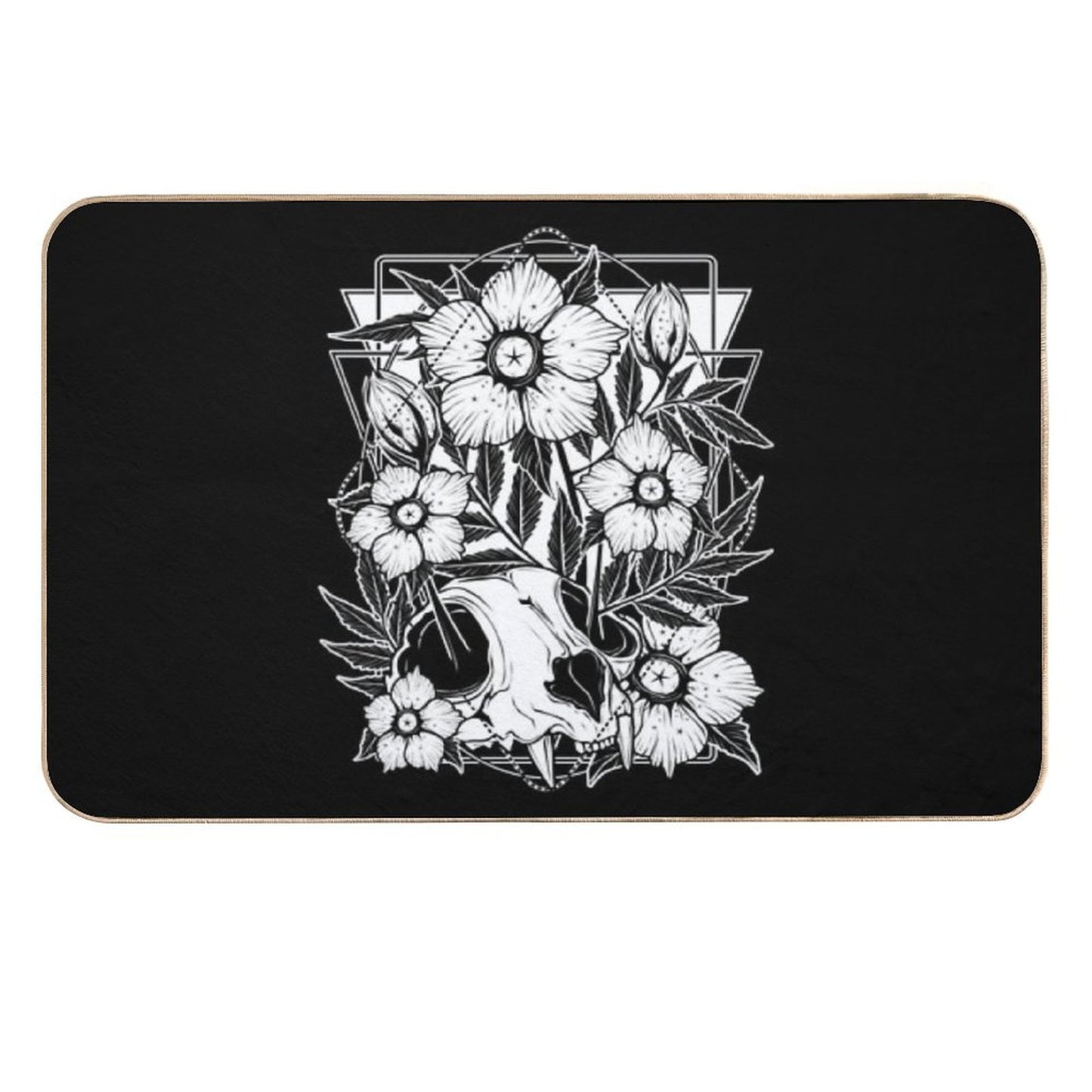 Cat Skull And Pretty Flowers  Pet-Safe Bath Mat