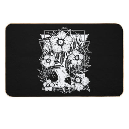 Cat Skull And Pretty Flowers  Pet-Safe Bath Mat