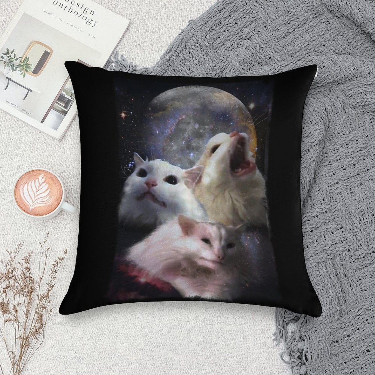 Triple Thurston Moon Cats! Soft Fade-Resistant Throw Pillow