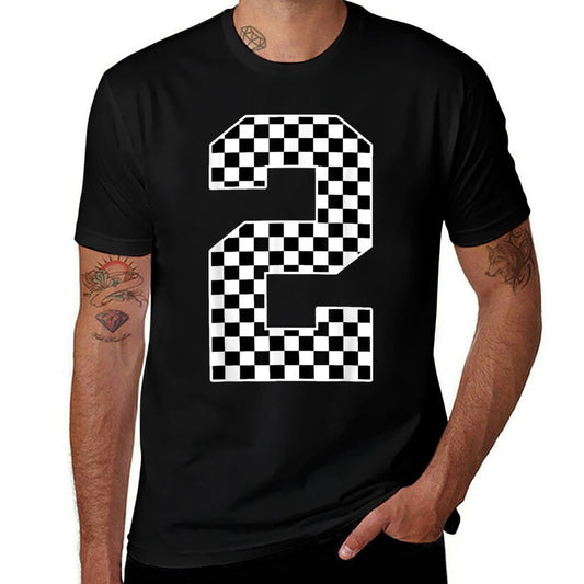 2nd Birthday Race Car Two 2 Year Old Checkered  Lightweight T-Shirt