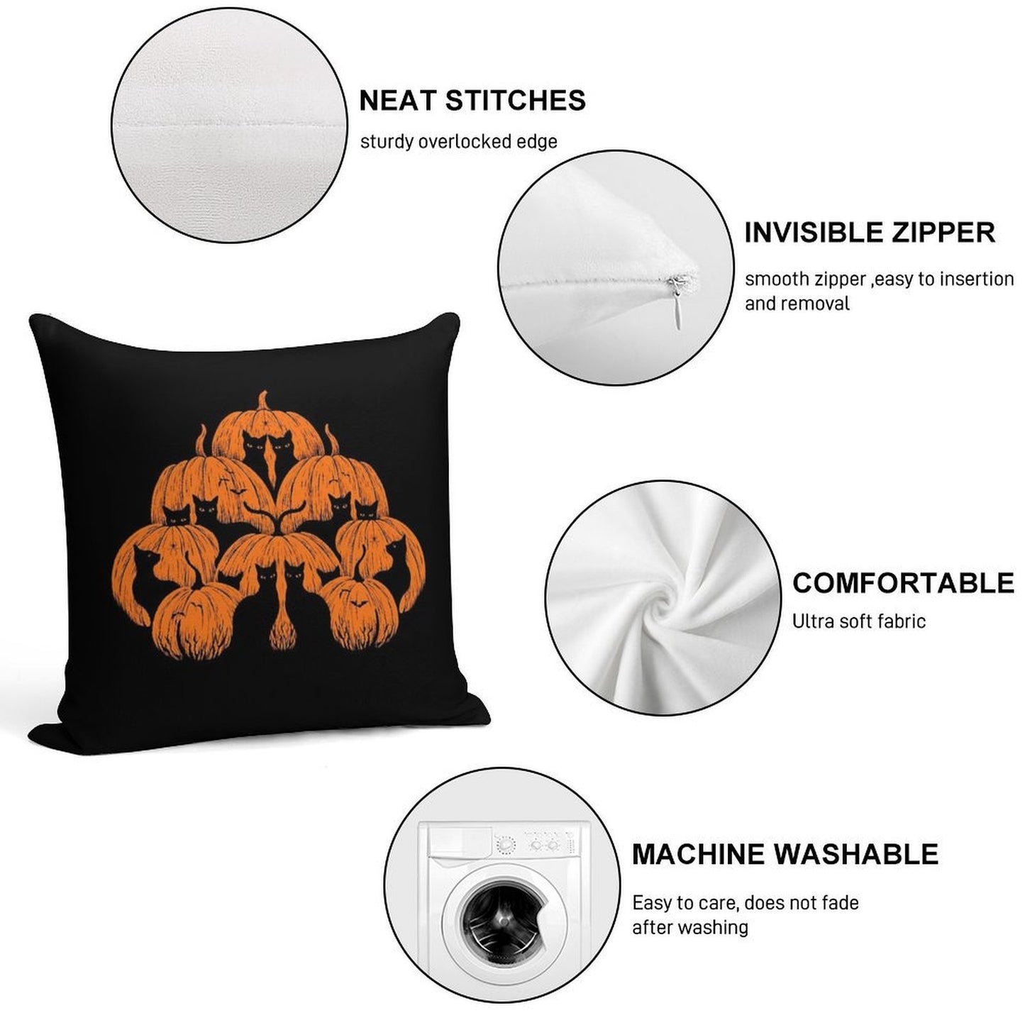 Pumpkin Cat Soft Fade-Resistant Throw Pillow