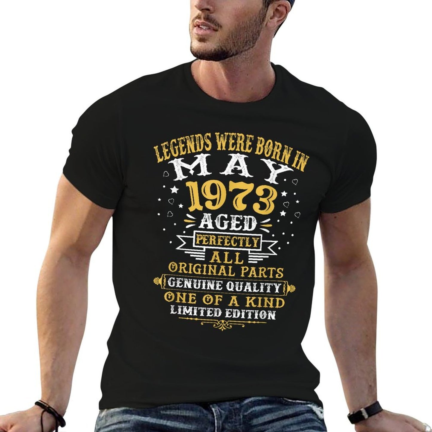 Legends Were Born In May 1973 50 Years Old 50th Birthday  Ribbed Collar T-Shirt