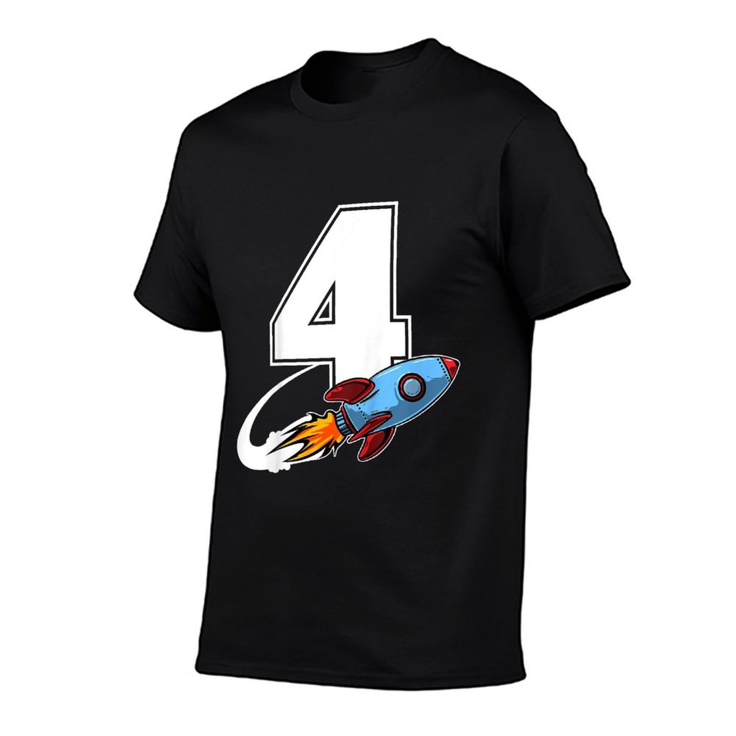 Kids Outer Space 4 Year Old 4th Birthday Four Rocket Ship Party  Rolled Sleeves T-Shirt
