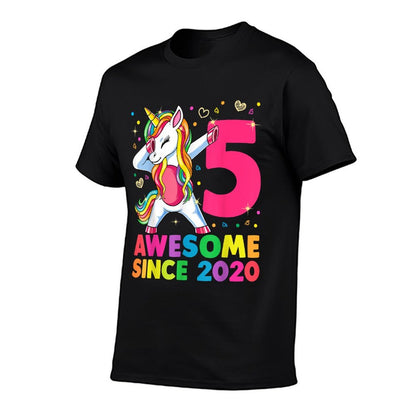 5 Years Old Unicorn Dabbing 5th Birthday Girl Unicorn Party  Cotton T-Shirt