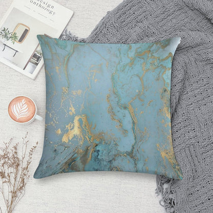 Marble Design - Gold Effect - Turquoise Blue, Teal Marbling Soft Ultra-Soft Texture Throw Pillow