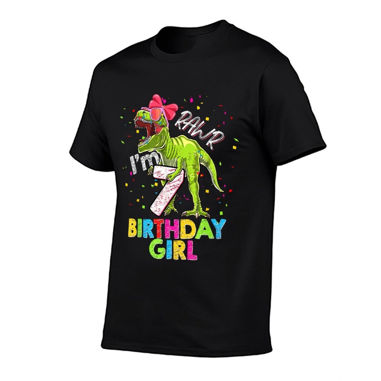 Kids Rawr I'm 7 7th Birthday T Rex Dinosaur Party For Girls  High-quality Stitching T-Shirt