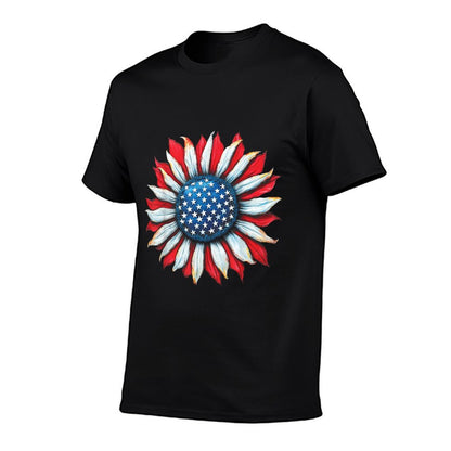 Sunflower American 4th of July Women Men Merica USA Polyester Blend T-Shirt