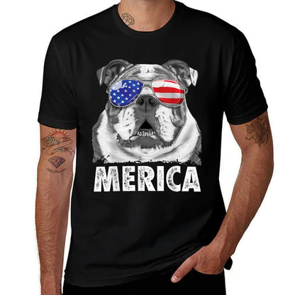 English Bulldog 4th of July Merica Men Women USA Retro  Versatile T-Shirt