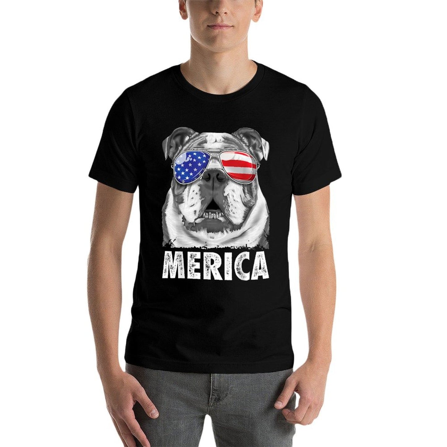 English Bulldog 4th of July Merica Men Women USA Retro  Versatile T-Shirt