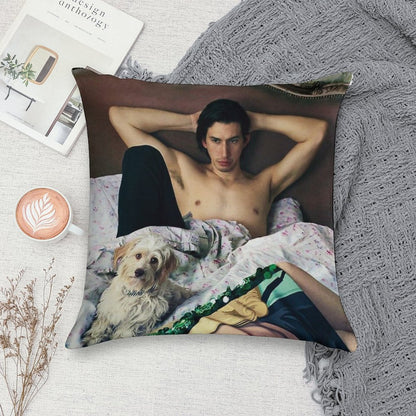 Adam Driver with Dog Photosession Soft Decorative Cover Throw Pillow