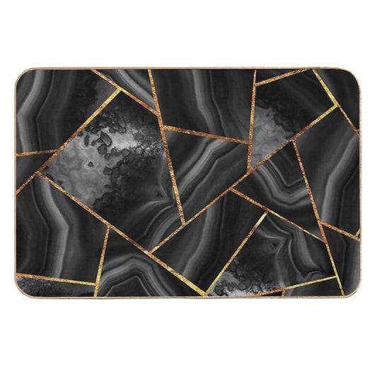Black Night Agate Gold Geometric Glam #2 #geo #decor #art  Easy To Clean Bath Mat