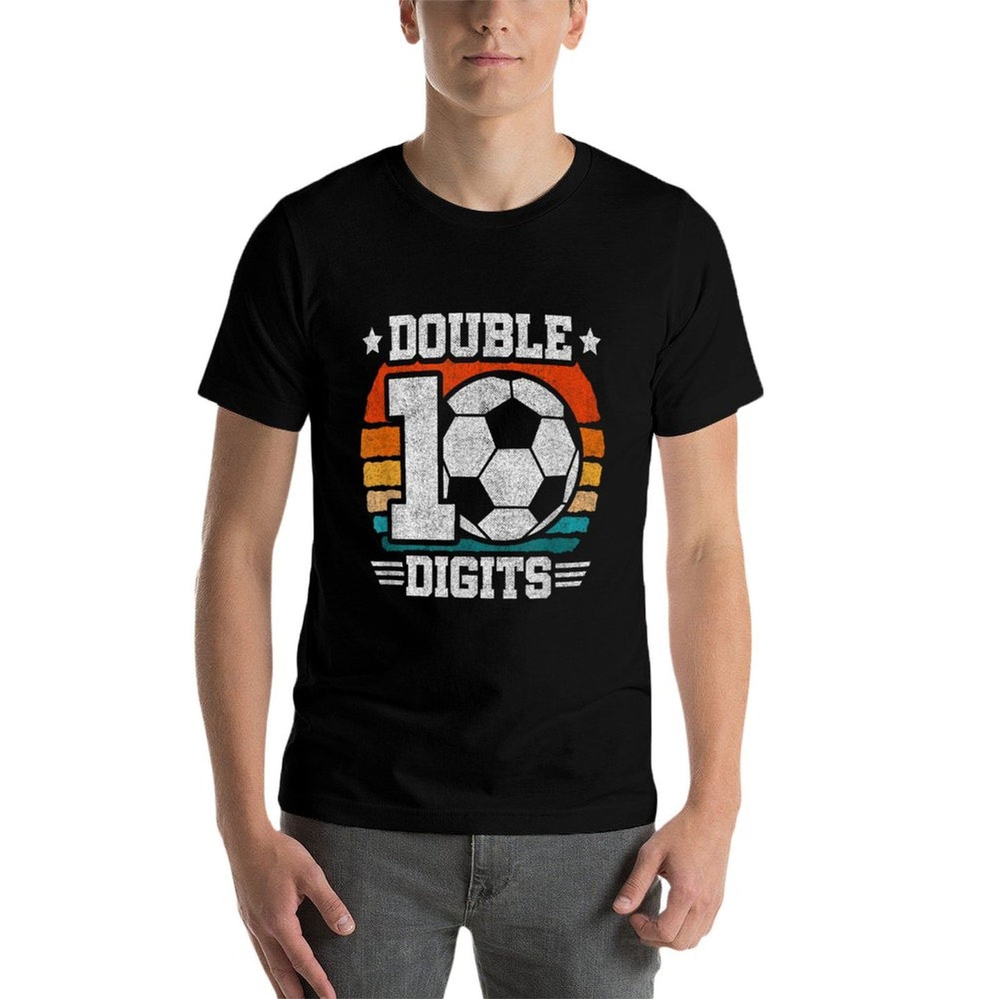 Soccer Birthday - Double Digits 10 Year Old - 10th Birthday  Ribbed Collar T-Shirt