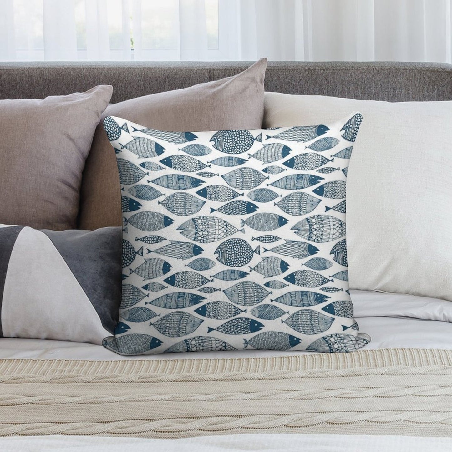 Blue Fish White Soft Warmth Comfort Throw Pillow