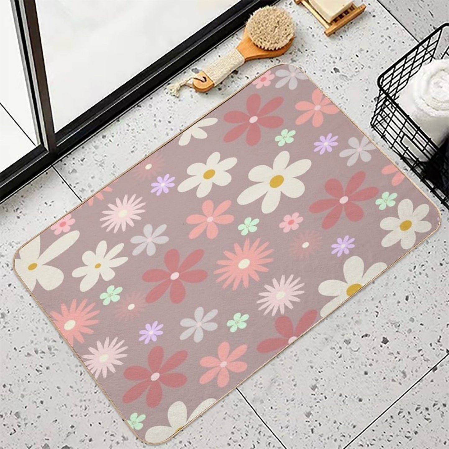 Small Unique Flower Pattern  Repositionable Bath Mat