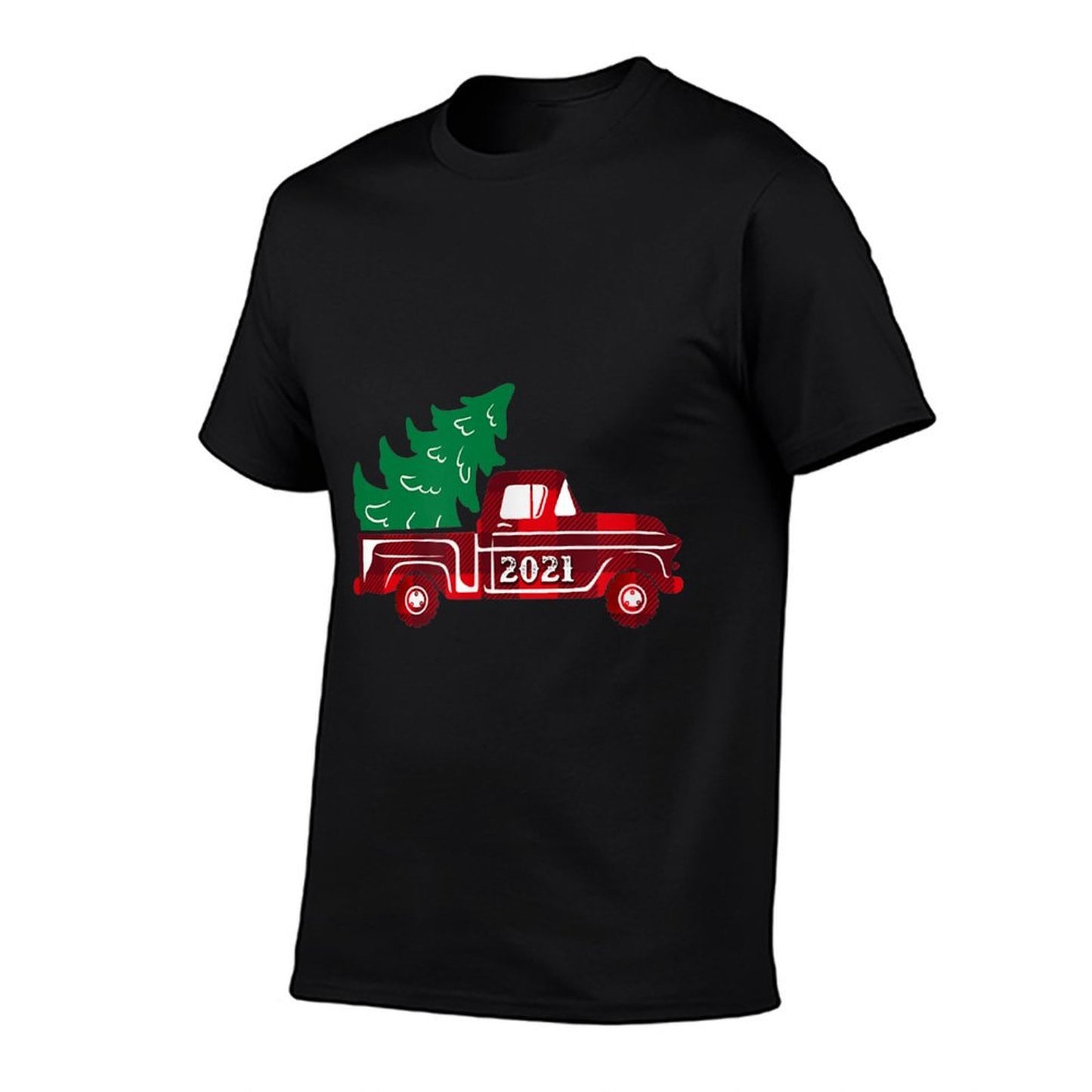 Vintage Christmas Truck 2021 - Red Buffalo Plaid - Tree  Slim-fit Cut T-Shirt