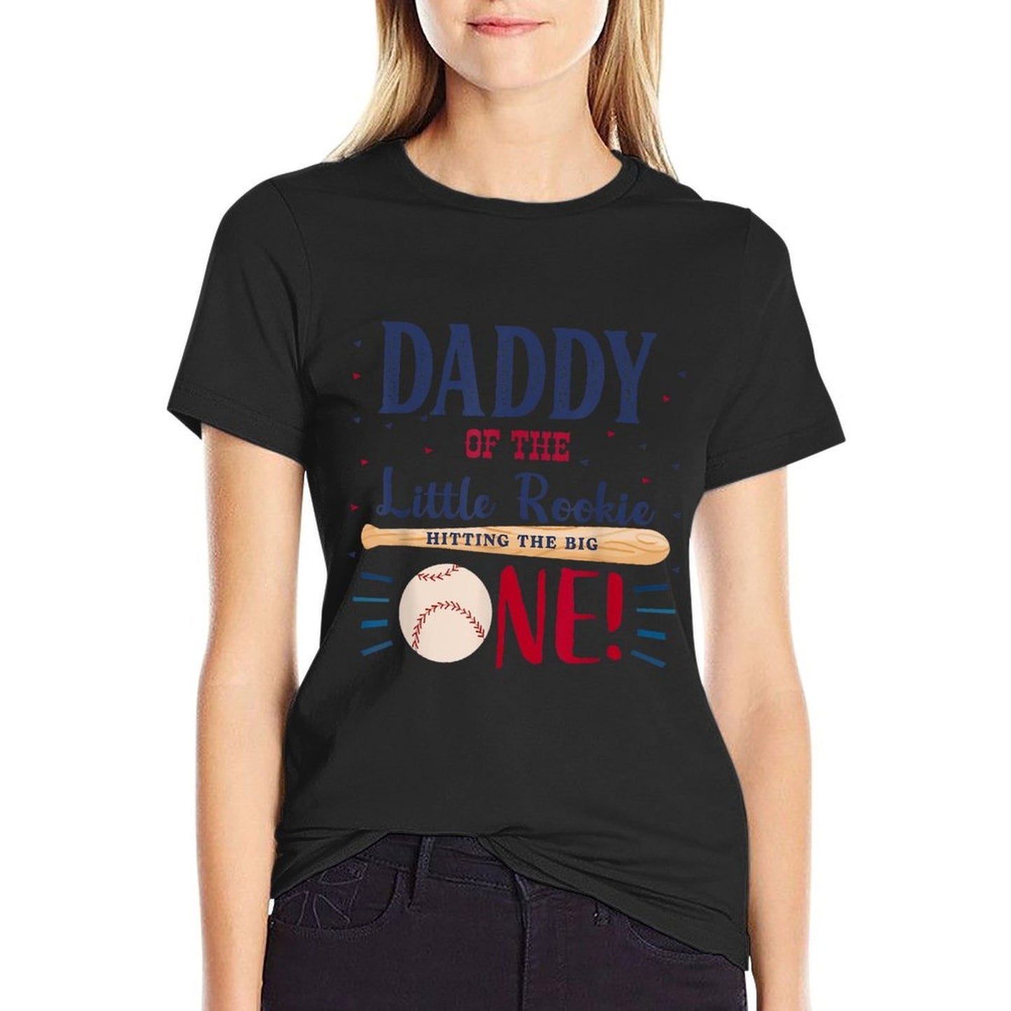 Daddy Dad First Birthday Little Rookie Baseball The Big One  Stretchy T-Shirt