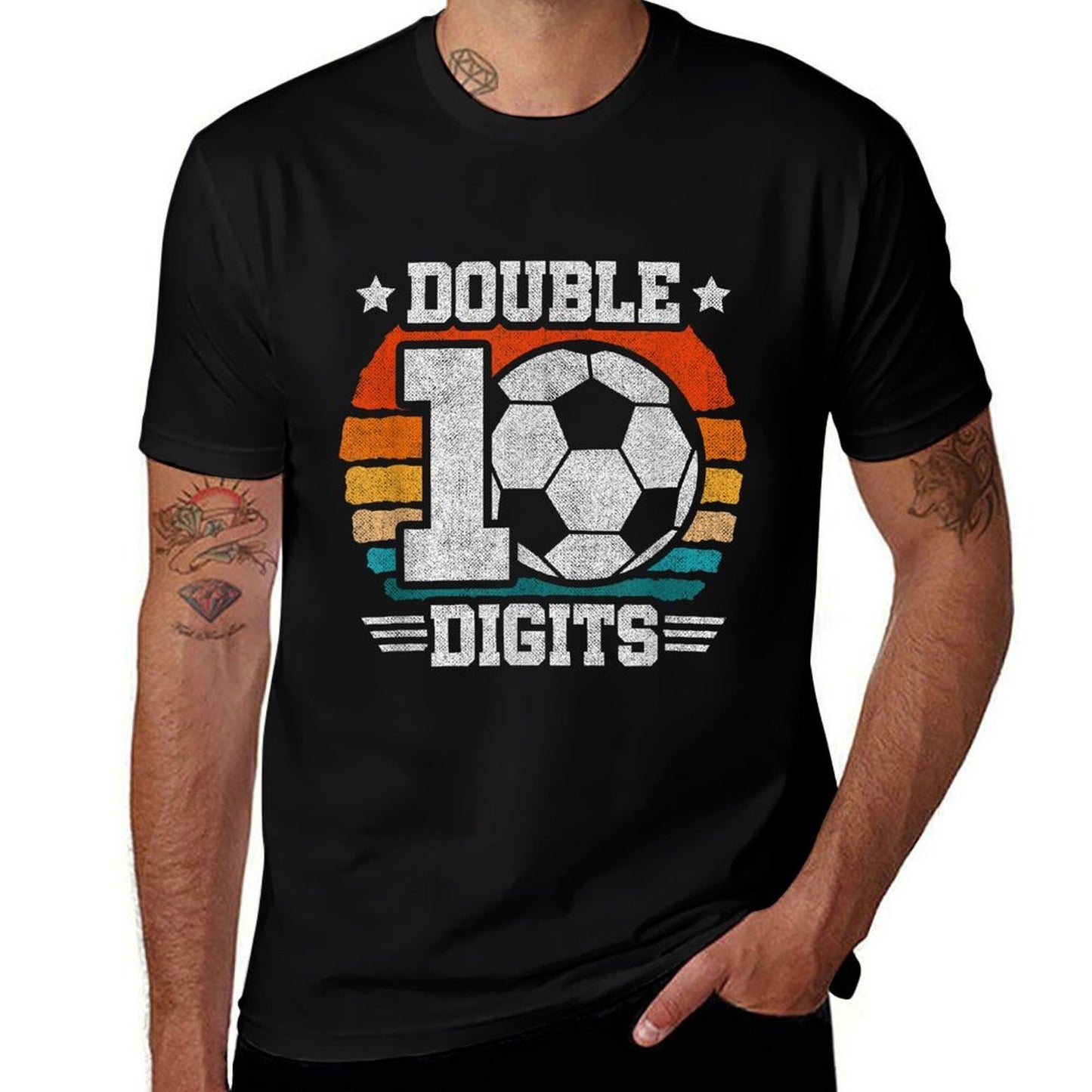 Soccer Birthday - Double Digits 10 Year Old - 10th Birthday  Ribbed Collar T-Shirt