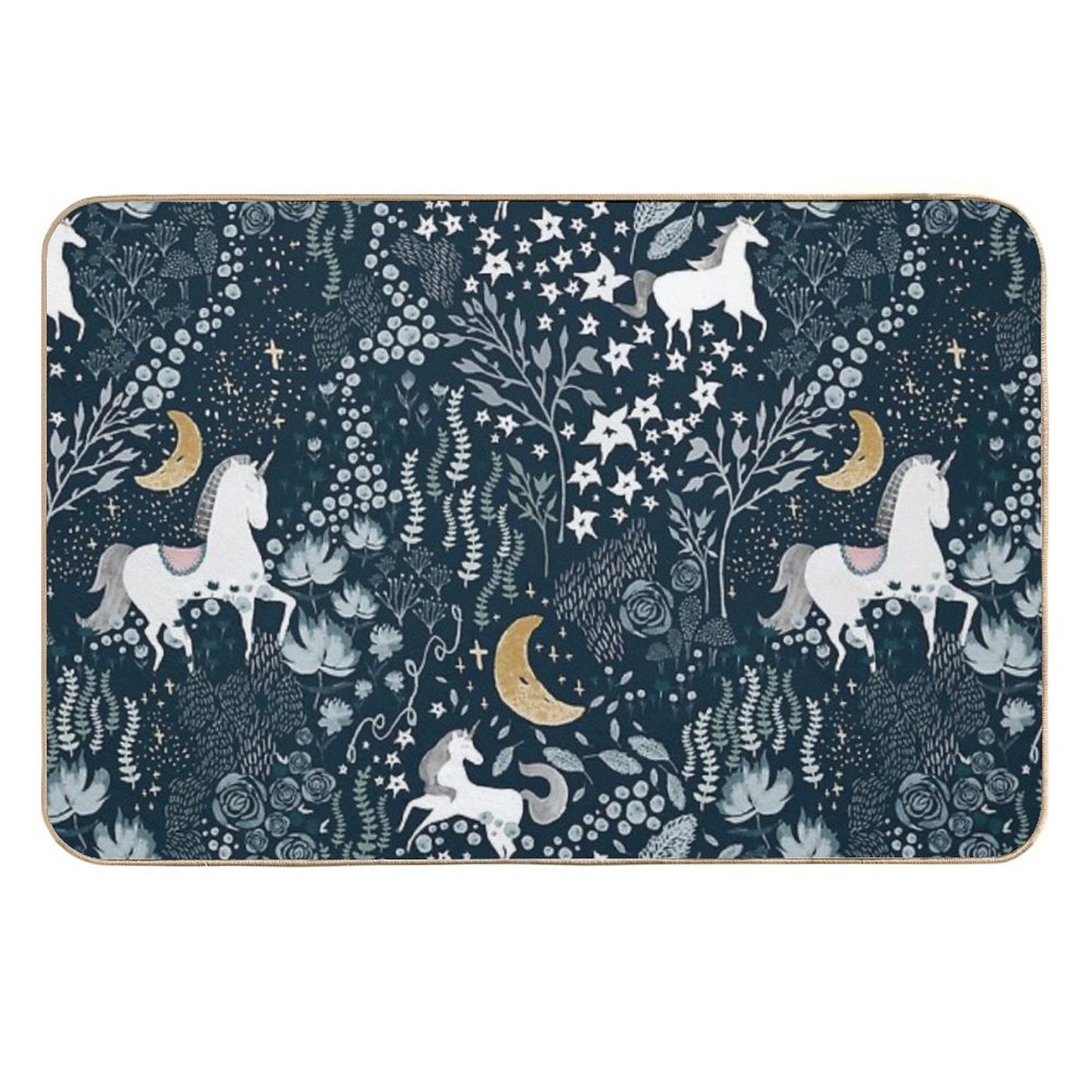 Unicorns Fields - Moody Blue  Fade-Resistant Bath Mat