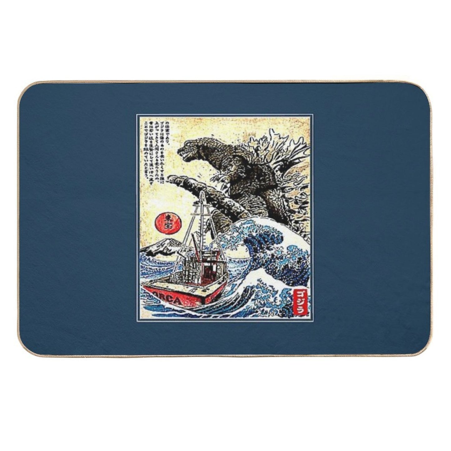 Orca in Japan Woodblock  Repositionable Bath Mat