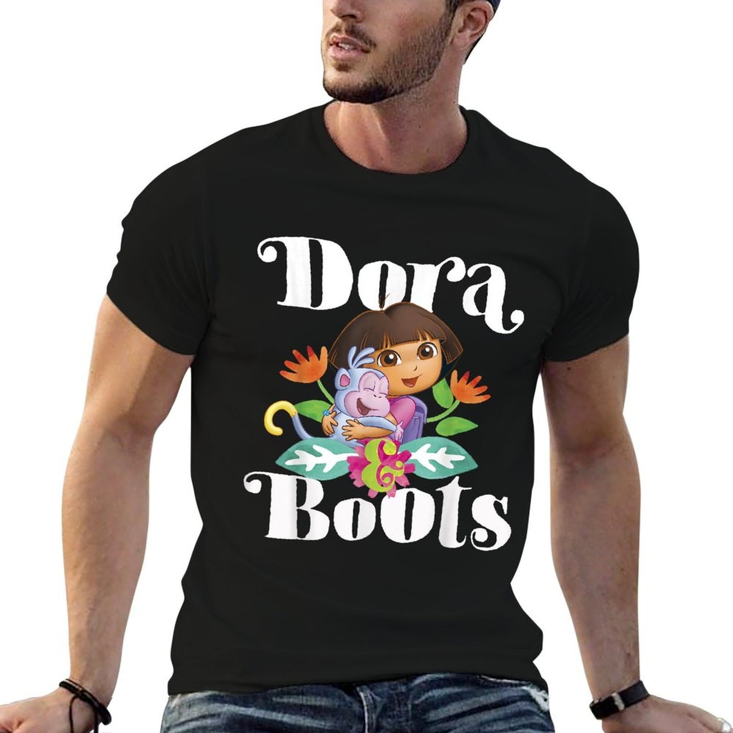 Dora The Explorer Dora And Boots Hugging Portrait  Trendy Pattern T-Shirt