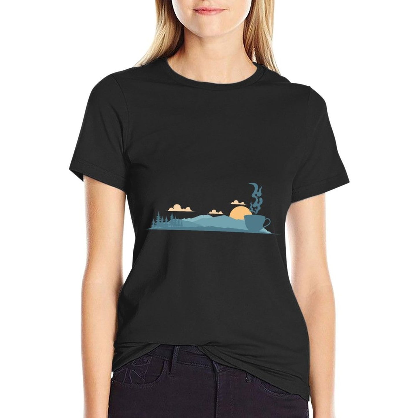 Twilight Scene with Silhouette of A Teacup  Easy-care T-Shirt