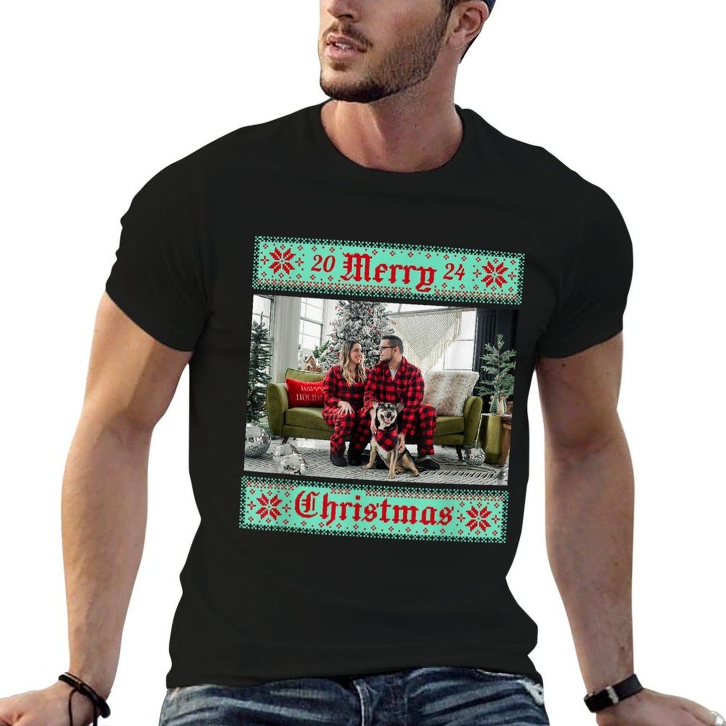 Custom Merry Christmas Photo for Men, Women And Kids - Customize with Your Photo  Tagless Design T-Shirt