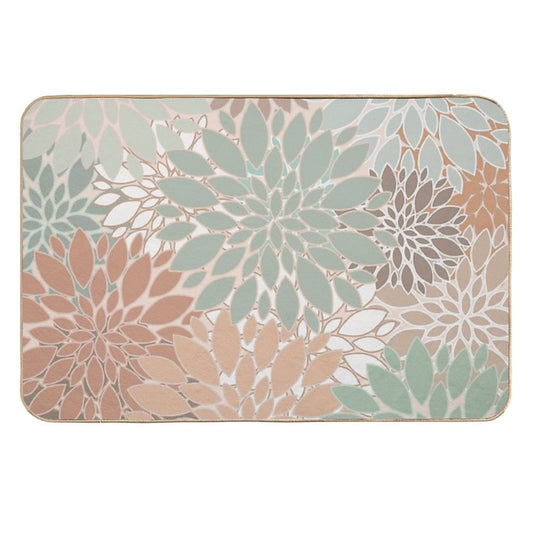 Watercolor Abstract Vintage Retro Colored Minimalism Botanical Garden Big Flowers  Absorbent Bath Mat