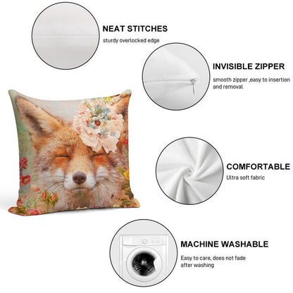 Happy Fox Soft Skin-Friendly Throw Pillow