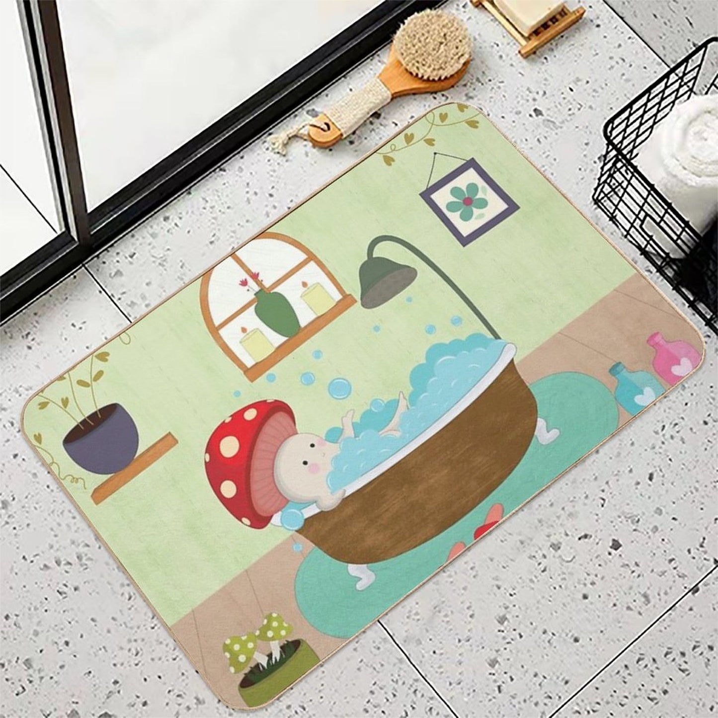 Mushroom Taking Bath  Rapid-Drying Bath Mat