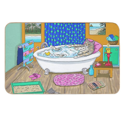Funny Cat in Bath Cat 665  Easy Maintenance Bath Mat