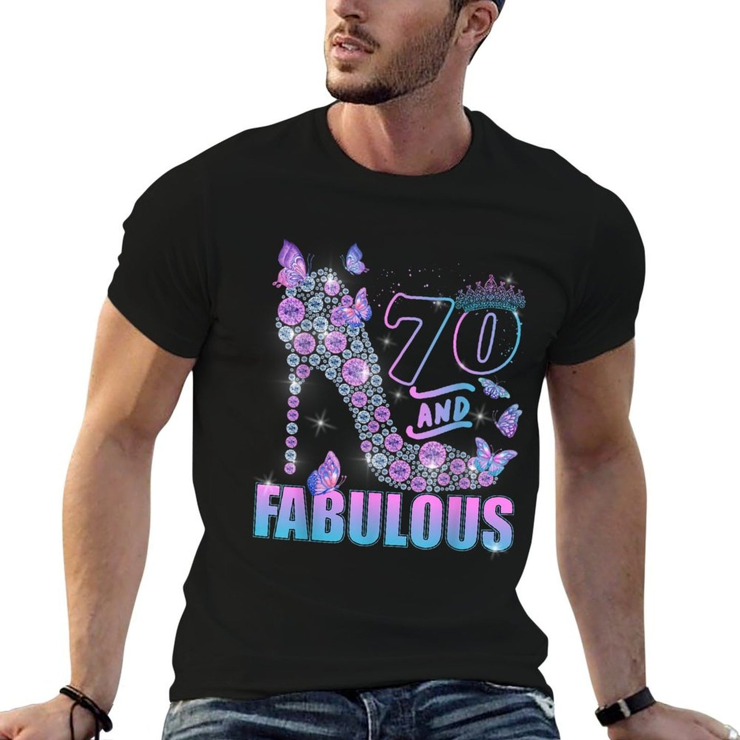 Butterflies High Heels 70 & Fabulous 70th Birthday  Trendy Pattern T-Shirt